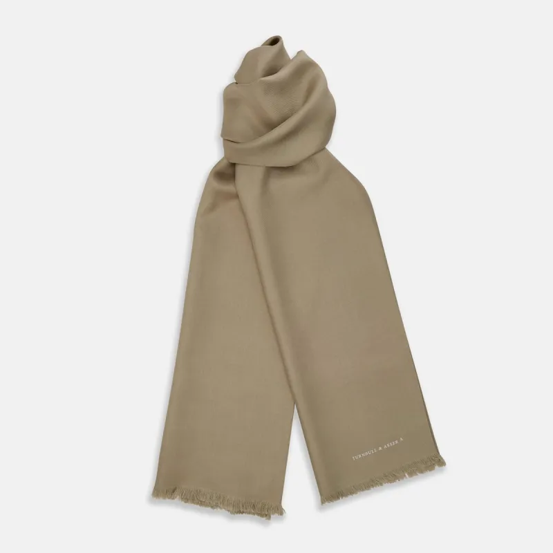 Khaki Silk Twill Lawton Scarf sold by Turnbull & Asser