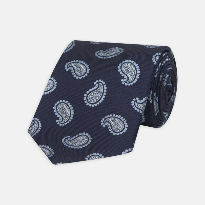 Navy and Light Blue Floating Paisley Silk Tie sold by Turnbull & Asser