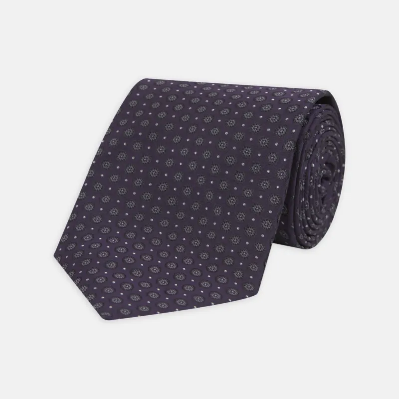 Plum Floral Spot Silk Tie sold by Turnbull & Asser