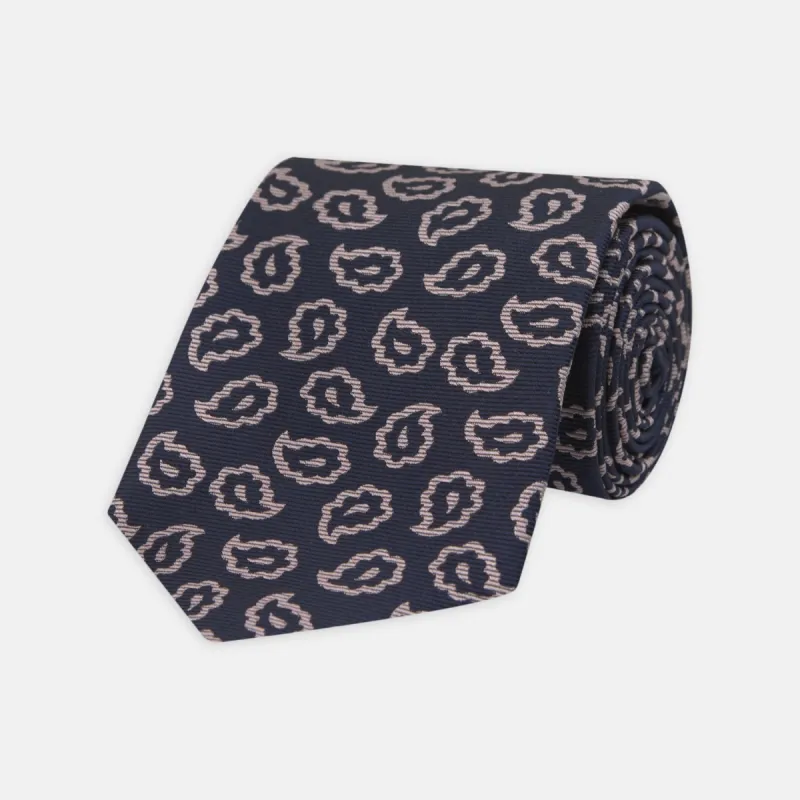 Navy and Pink Petal Paisley Silk Tie sold by Turnbull & Asser