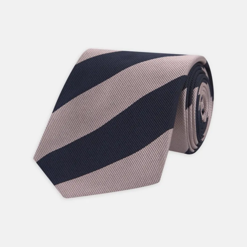 Navy and Rose Block Stripe Repp Silk Tie sold by Turnbull & Asser