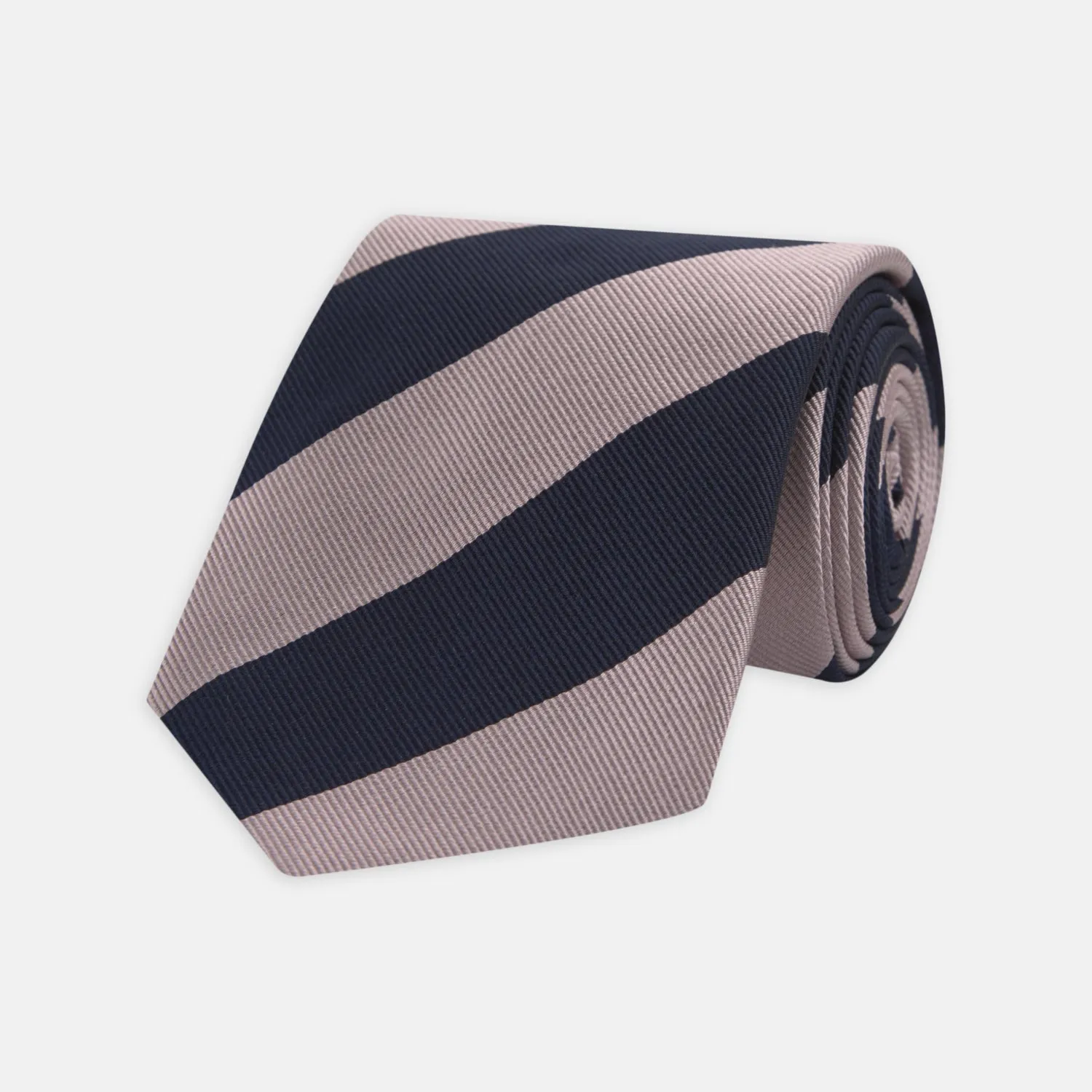Navy and Rose Block Stripe Repp Silk Tie sold by Turnbull & Asser