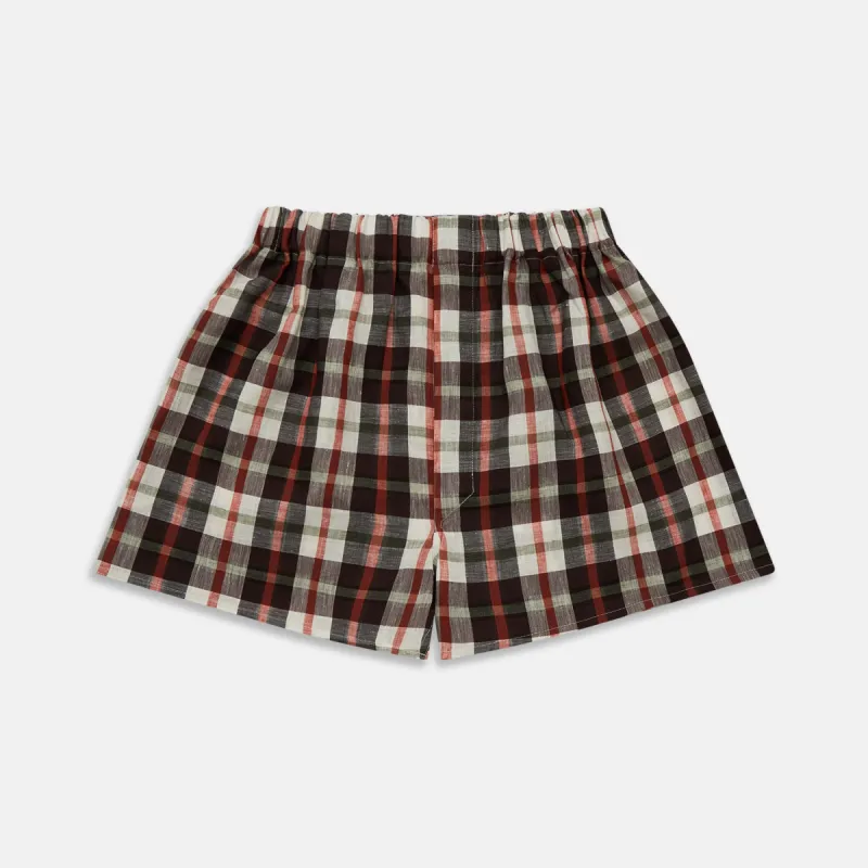 Black Multi Check Linen Blend Godfrey Boxer Shorts sold by Turnbull & Asser