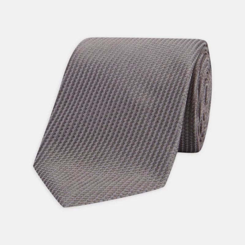 Dark Grey Plain Woven Lace Silk Tie sold by Turnbull & Asser