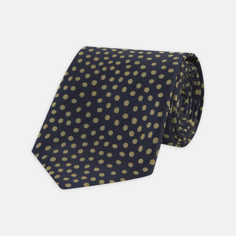 Navy and Gold Paint Spot Silk Tie sold by Turnbull & Asser