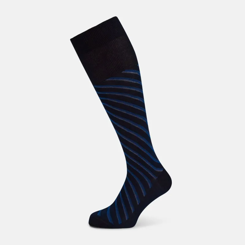 Navy Diagonal Striped Long Socks sold by Turnbull & Asser