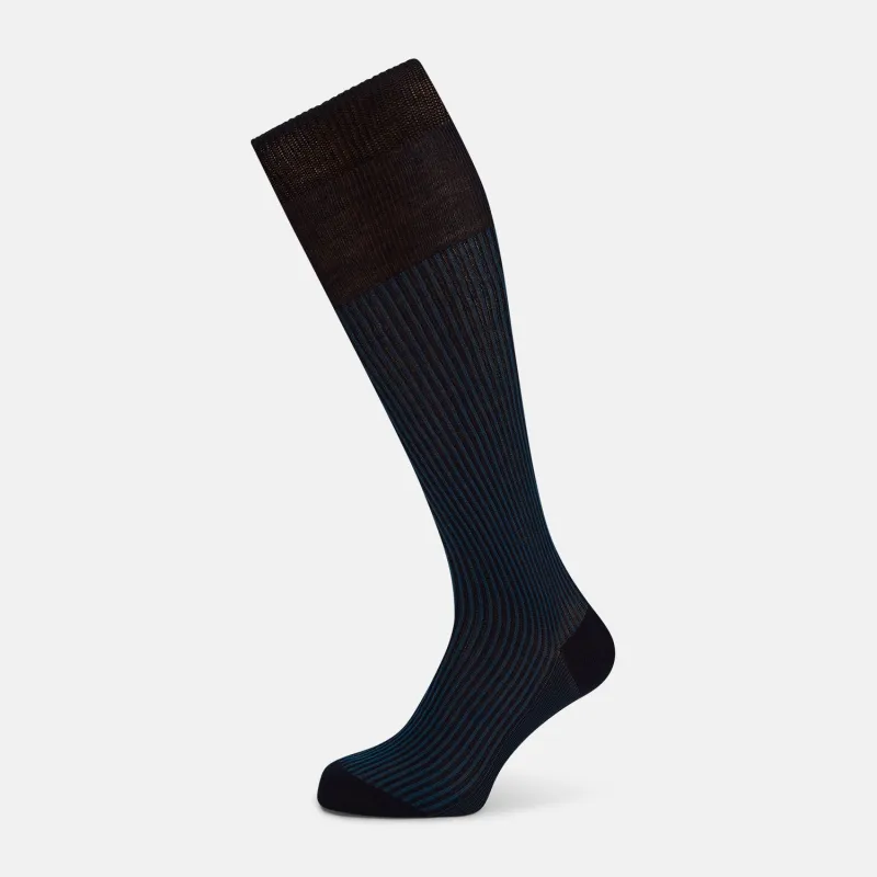 Navy/Blue Thin Striped Long Socks sold by Turnbull & Asser