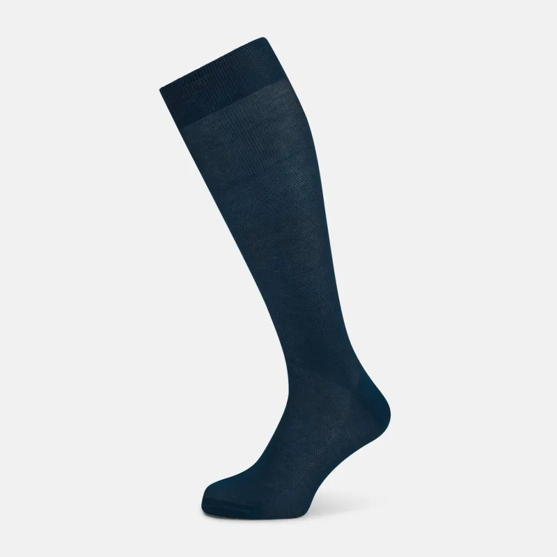 Petrol Micro Knit Long Socks sold by Turnbull & Asser
