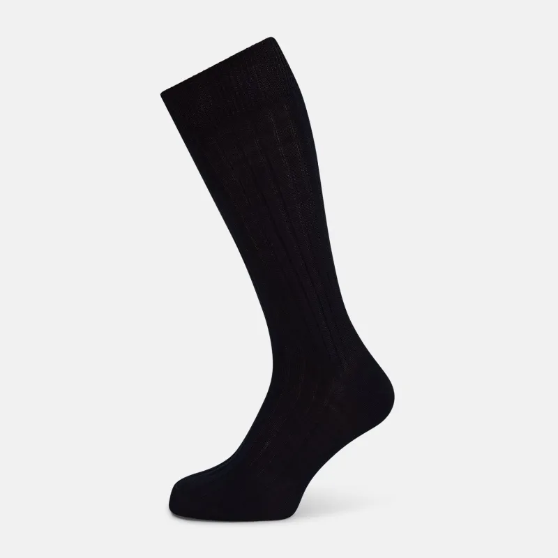 Midnight Thick Knit Mid-Length Socks sold by Turnbull & Asser