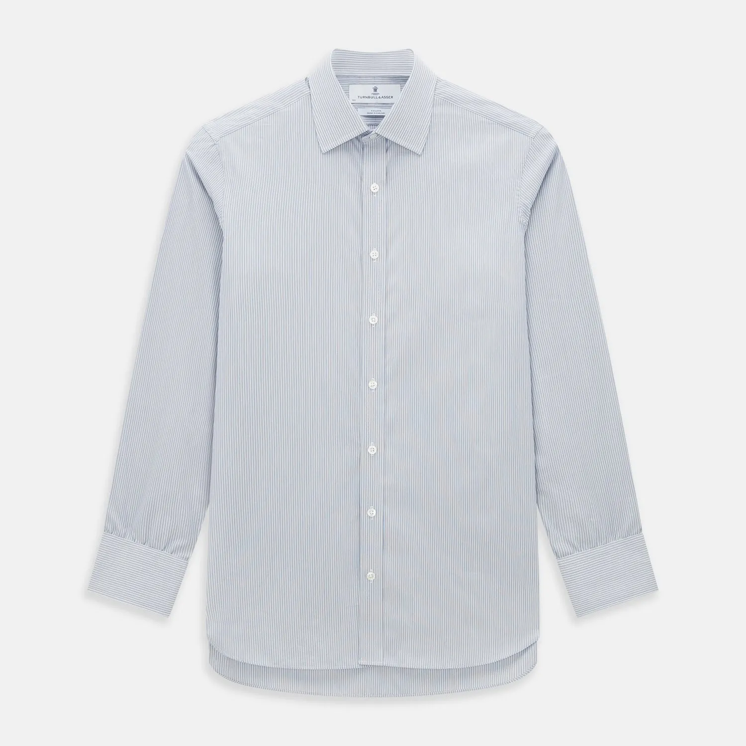 Blue/Brown Ticking Stripe Mayfair Shirt sold by Turnbull & Asser