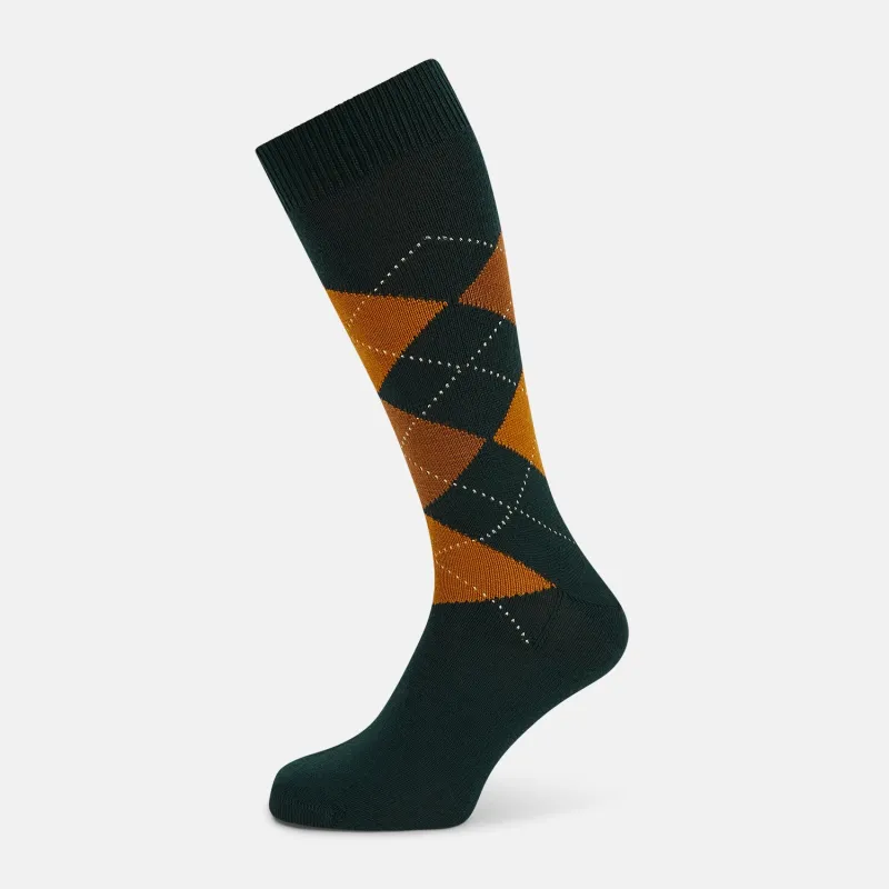 Forest Green Wool Check Mid-Length Socks sold by Turnbull & Asser