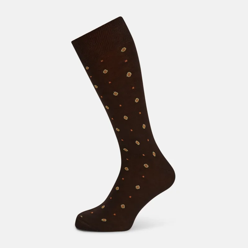 Coffee Patterned Mid-Length Socks sold by Turnbull & Asser