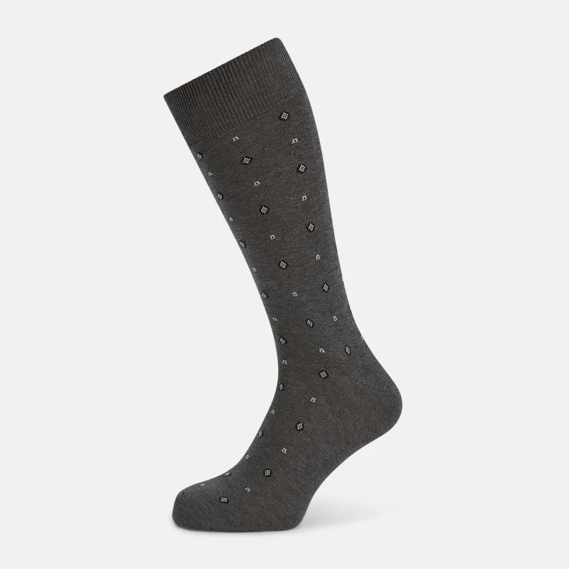 Grey Patterned Mid-Length Socks sold by Turnbull & Asser