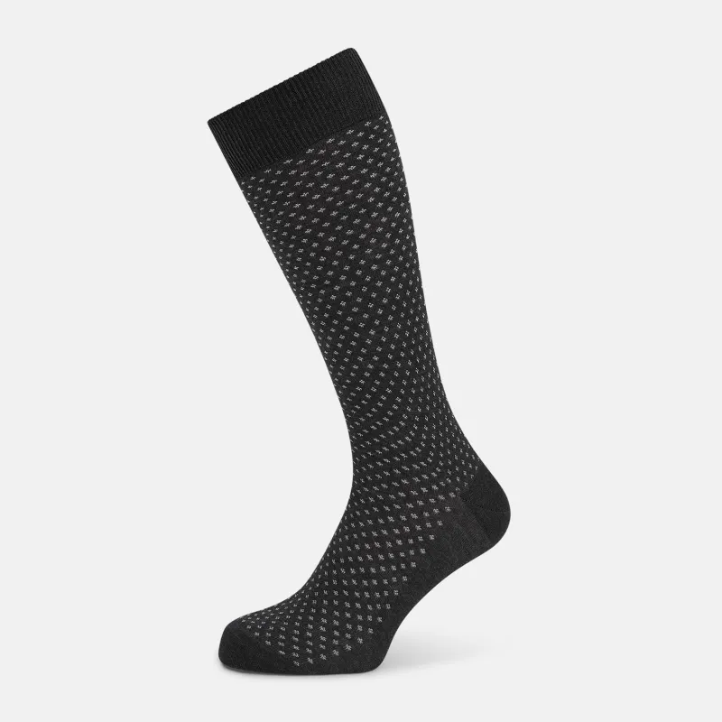 Grey Motif Mid-Length Socks sold by Turnbull & Asser