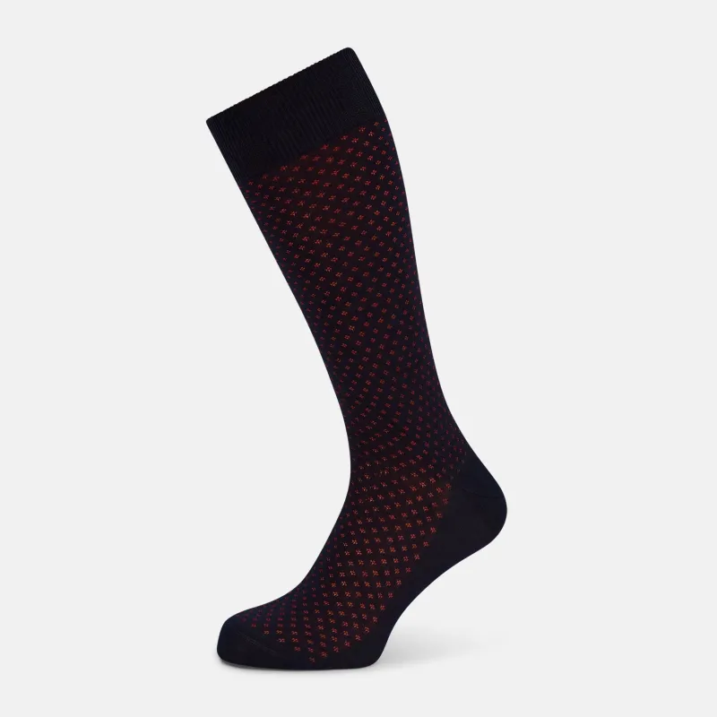 Navy/Red Motif Mid-Length Socks sold by Turnbull & Asser