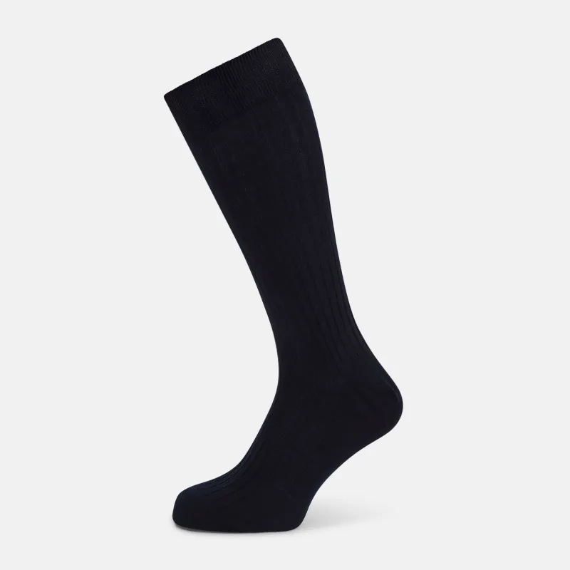 Navy Organic Cotton Mid-Length Socks sold by Turnbull & Asser