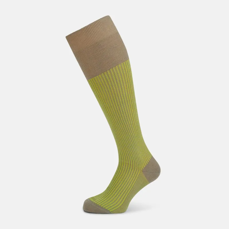 Lime/grey Thin Striped Long Socks sold by Turnbull & Asser