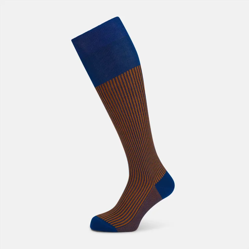 Royal Blue/Orange Thin Striped Long Socks sold by Turnbull & Asser