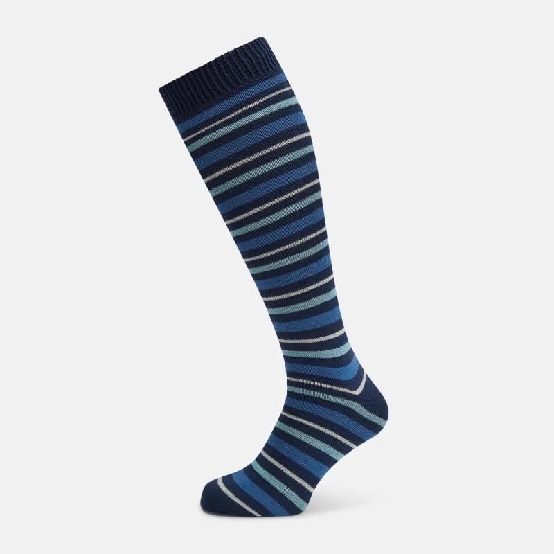 Azzurro Striped Merino Wool Long Socks sold by Turnbull & Asser