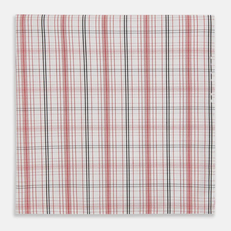 Red Multi Check Hand-Rolled Handkerchief sold by Turnbull & Asser