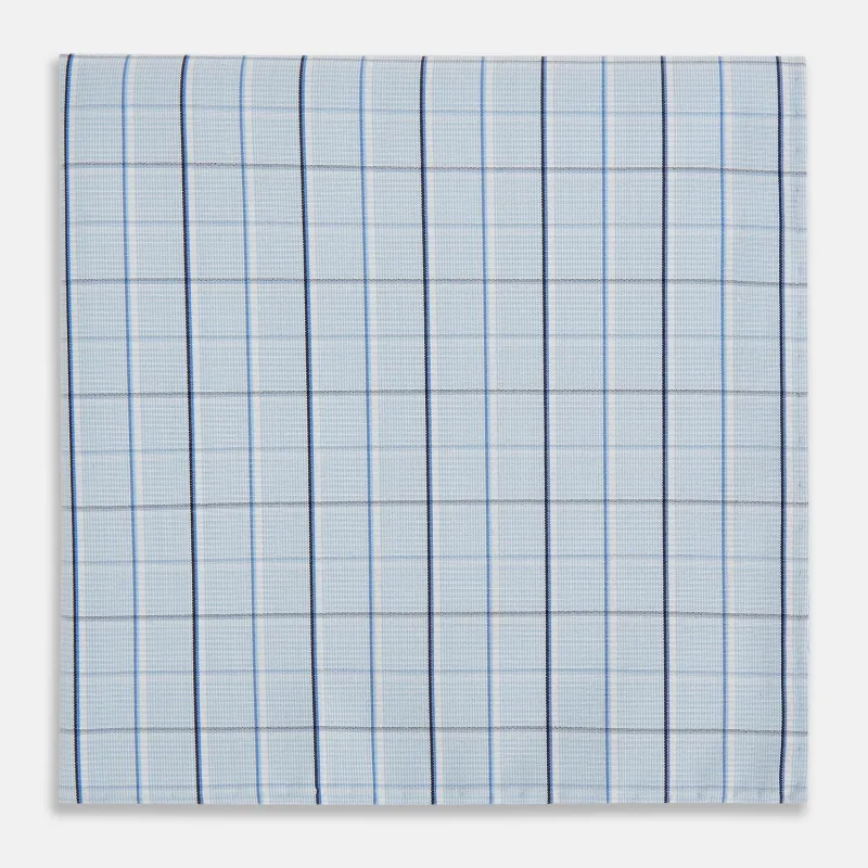 Navy and Blue Combination Check Hand-Rolled Handkerchief sold by Turnbull & Asser