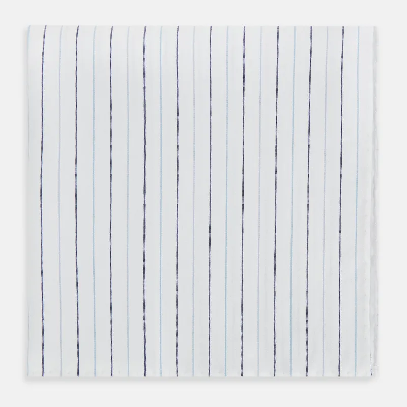 Navy and Blue Wide Pinstripe Hand-Rolled Handkerchief sold by Turnbull & Asser