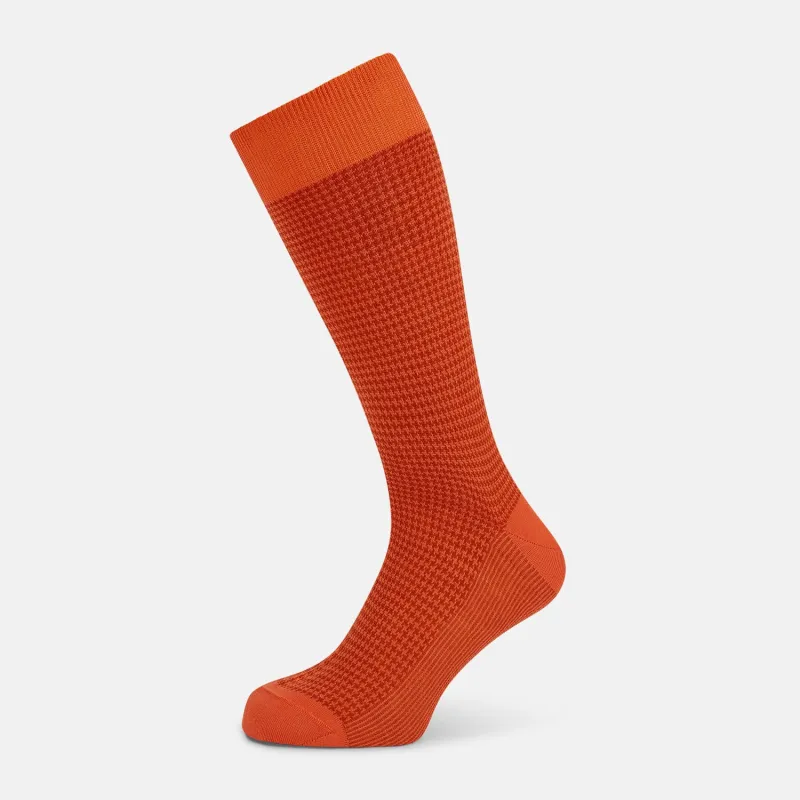 Orange Houndstooth Mid-Length Socks sold by Turnbull & Asser