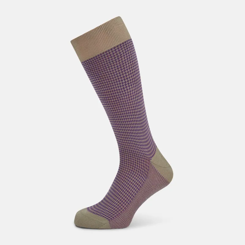 Concrete Houndstooth Mid-Length Socks sold by Turnbull & Asser
