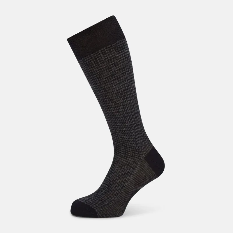 Charcoal Melange Houndstooth Mid-Length Socks sold by Turnbull & Asser