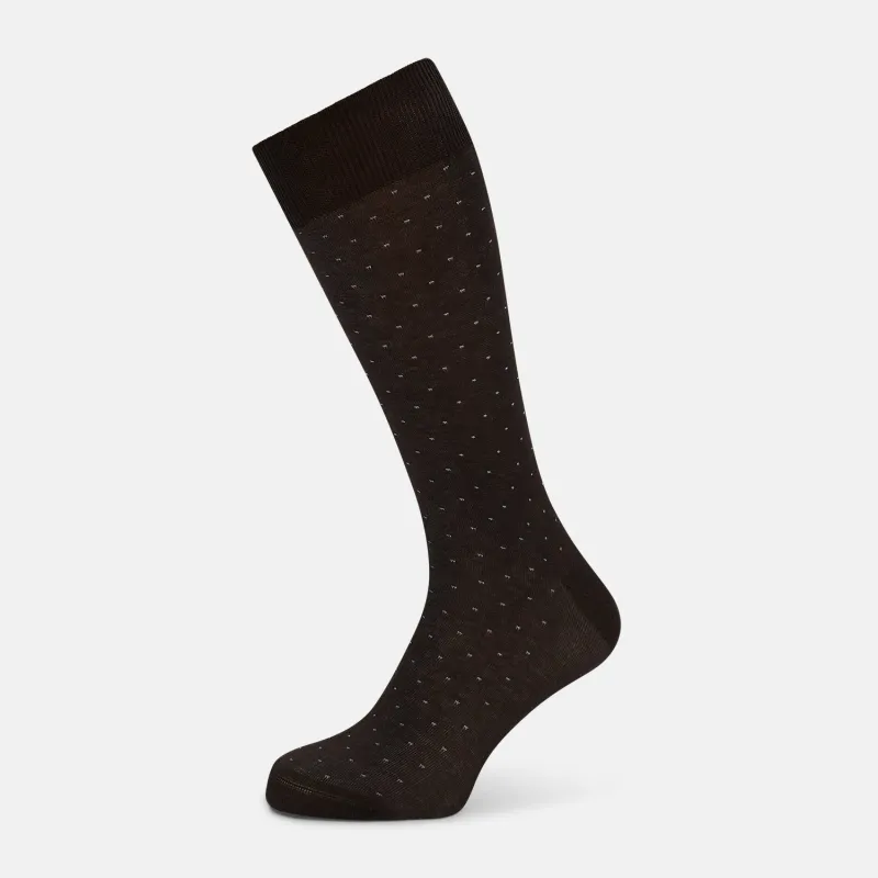 Dark Chocolate/Blue Pale Dot Mid-Length Socks sold by Turnbull & Asser