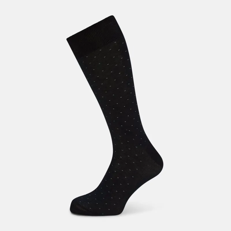 Navy/Pale Blue Polka Dot Mid-Length Socks sold by Turnbull & Asser