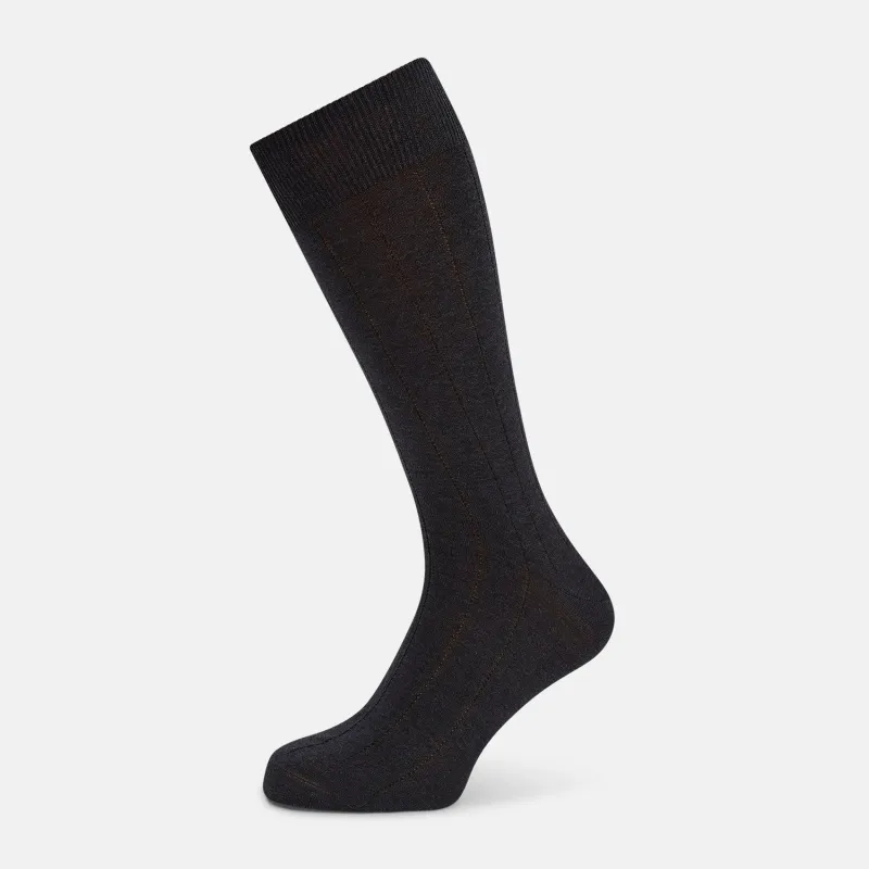 Charcoal Dash Striped Mid-Length Socks sold by Turnbull & Asser