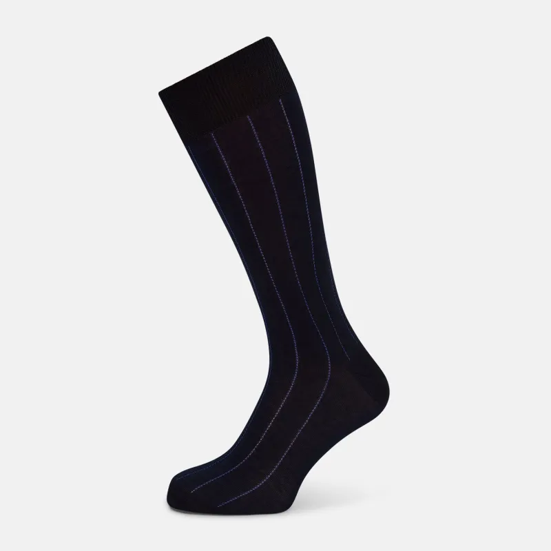 Azzurro Dash Striped Mid-Length Socks sold by Turnbull & Asser
