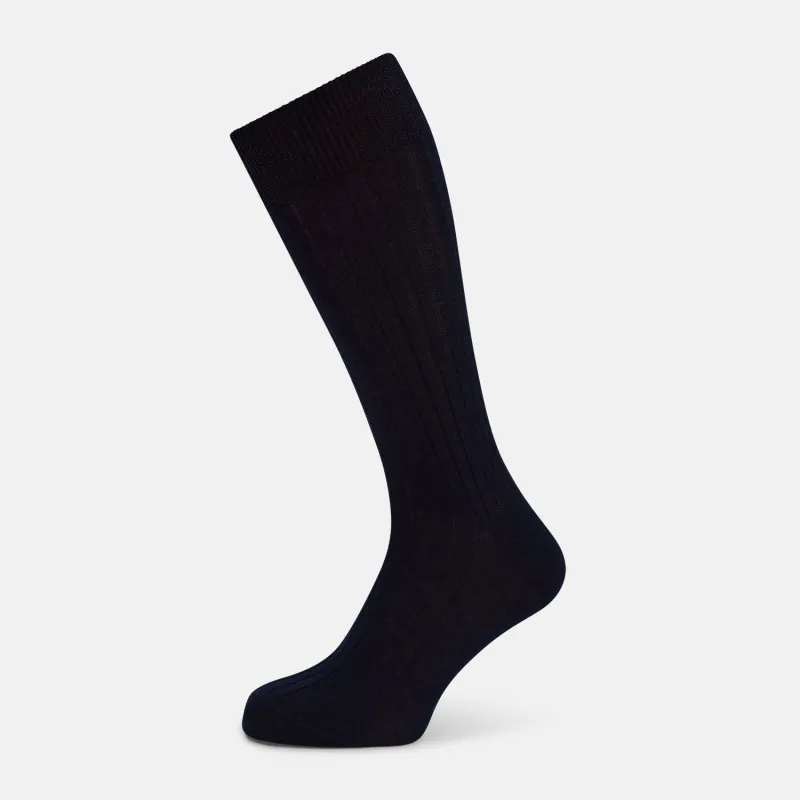 Navy Thick Knit Mid-Length Socks sold by Turnbull & Asser