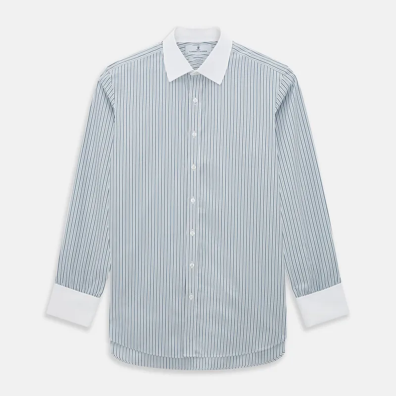 Green Double Stripe Shirt with Contrast T&A Collar and Cuffs sold by Turnbull & Asser