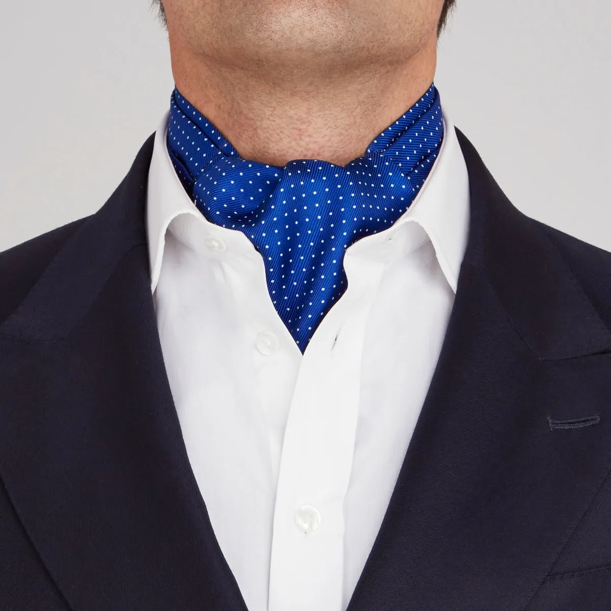 Royal Blue and White Small Spot Silk Ascot Tie sold by Turnbull & Asser product image thumbnail 2
