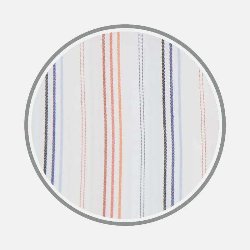 Orange and Blue Multi Stripe Fabric sold by Turnbull & Asser