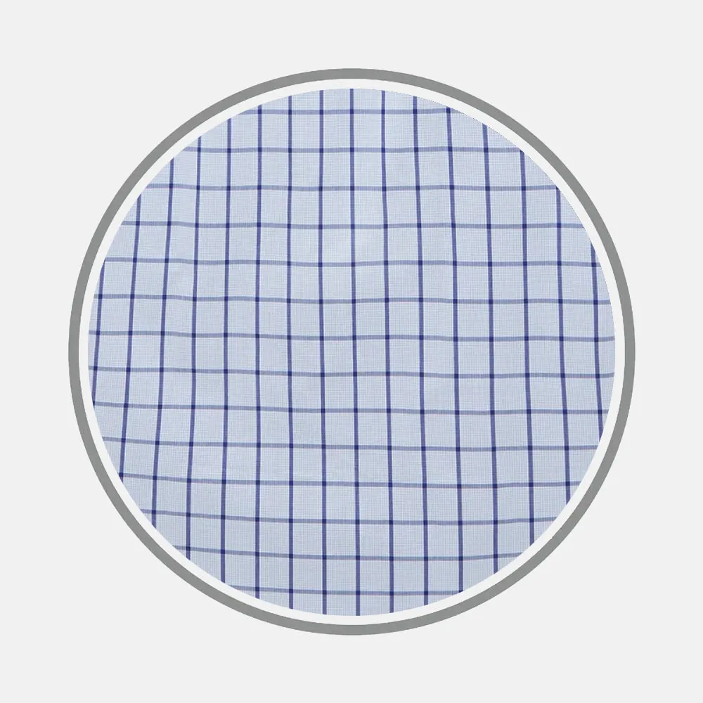 Navy Blue Windowpane Check Fabric sold by Turnbull & Asser