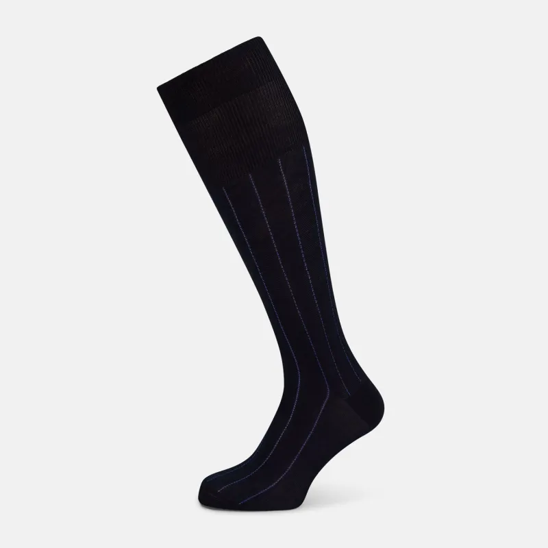 Azzurro/violet Dash Striped Long Socks sold by Turnbull & Asser