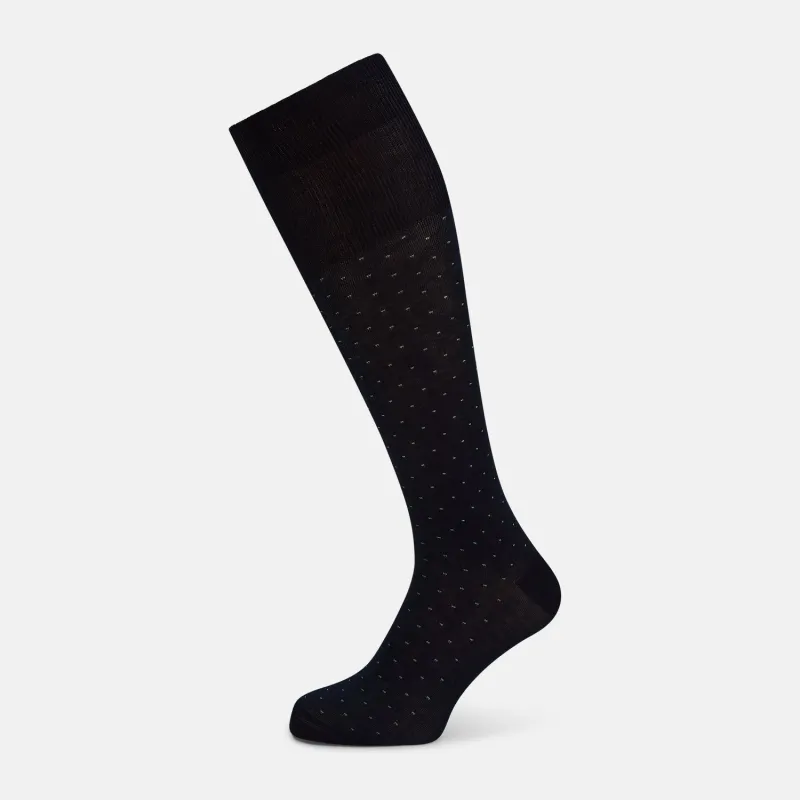 Navy/Pale Blue Polka Dot Long Socks sold by Turnbull & Asser