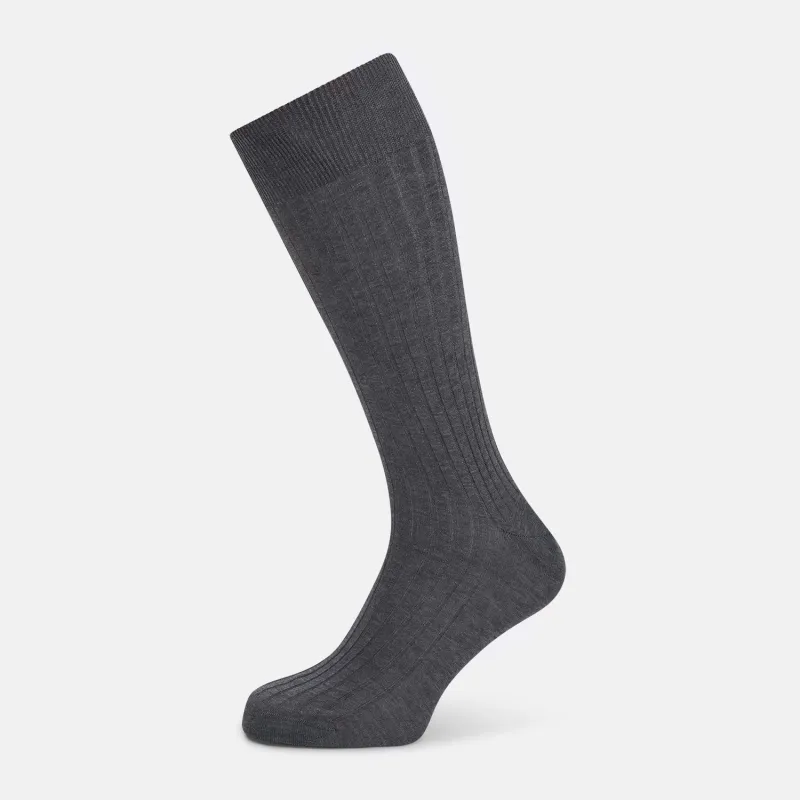 Steel Melange Mid-Length Socks sold by Turnbull & Asser
