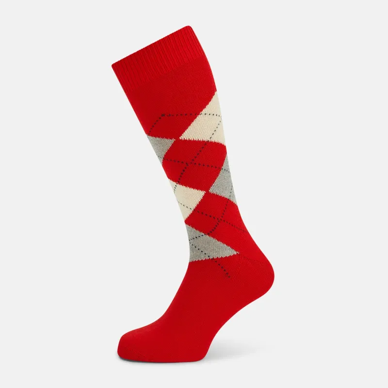 Orange Wool Check Mid-Length Socks sold by Turnbull & Asser