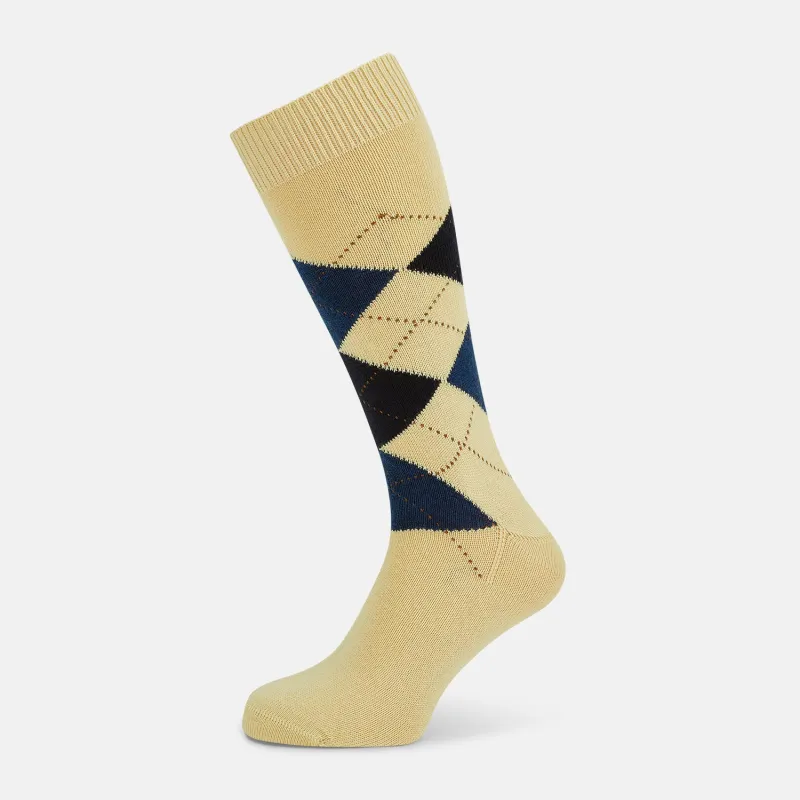 Vanilla Wool Check Mid-Length Socks sold by Turnbull & Asser