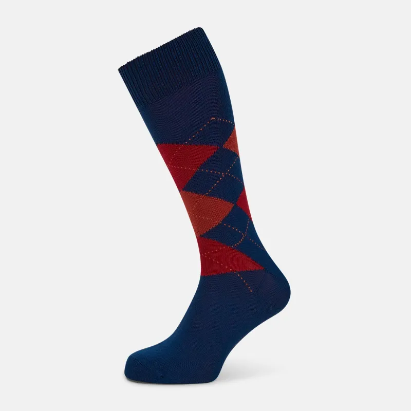 Royal Blue Check Mid-Length Socks sold by Turnbull & Asser