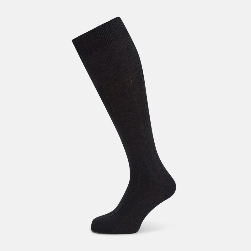 Charcoal/Brown Dash Striped Long Socks sold by Turnbull & Asser