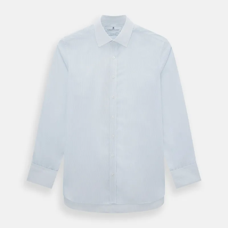 Blue and White Thin Stripe Shirt with T&A Collar and Double Cuffs sold by Turnbull & Asser