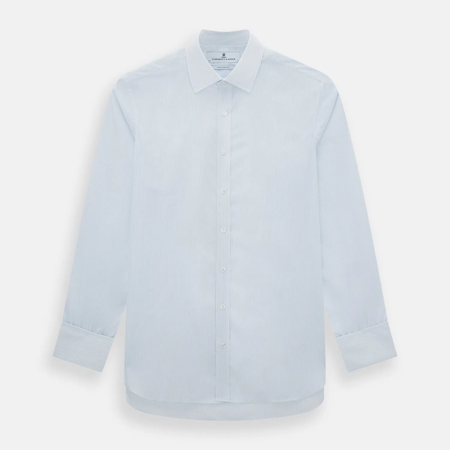 Blue and White Thin Stripe Shirt with T&A Collar and Double Cuffs sold by Turnbull & Asser