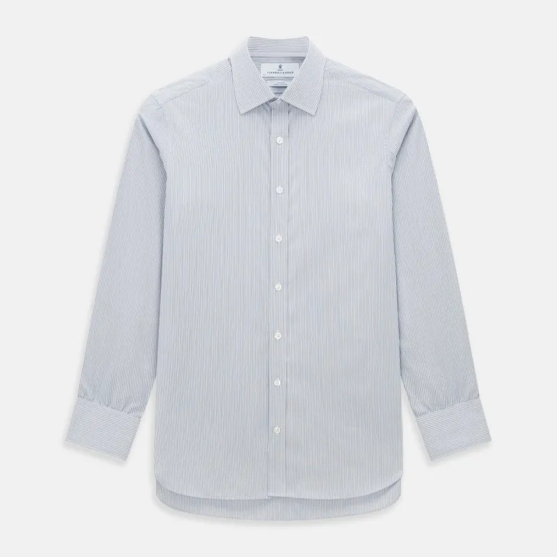 Blue and Brown Ticking Stripe Mayfair Shirt sold by Turnbull & Asser