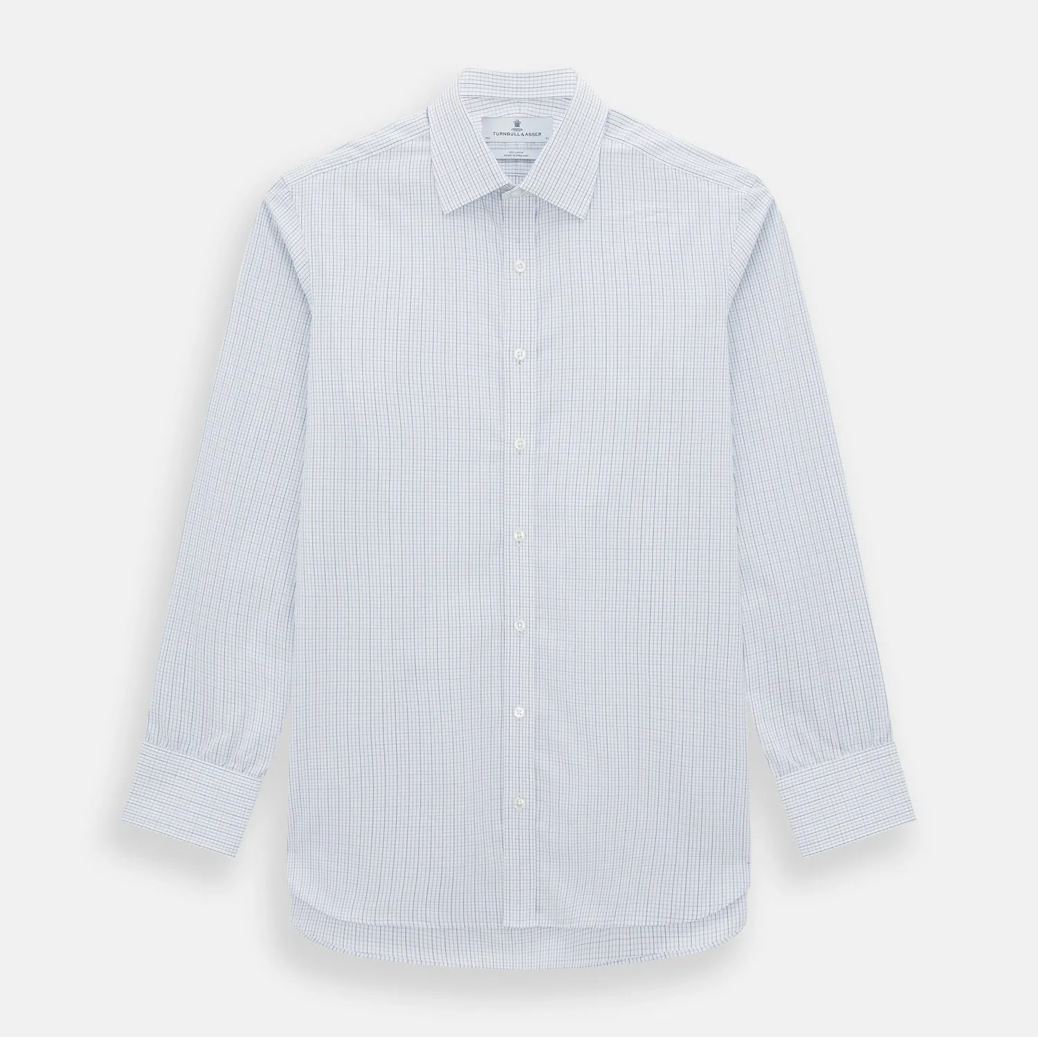 Pale Blue and Navy Grid Check Mayfair Shirt sold by Turnbull & Asser