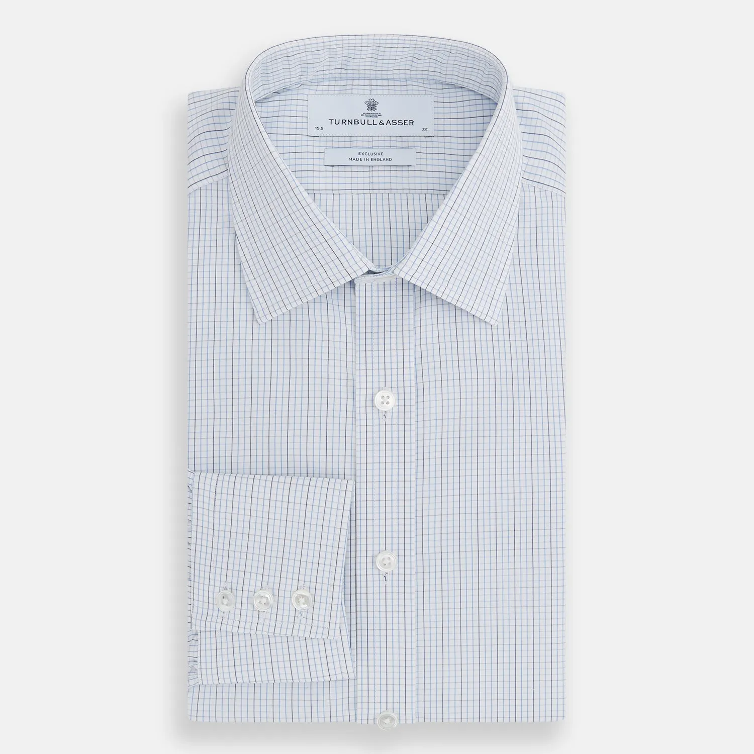 Pale Blue and Navy Grid Check Mayfair Shirt sold by Turnbull & Asser product image thumbnail 5